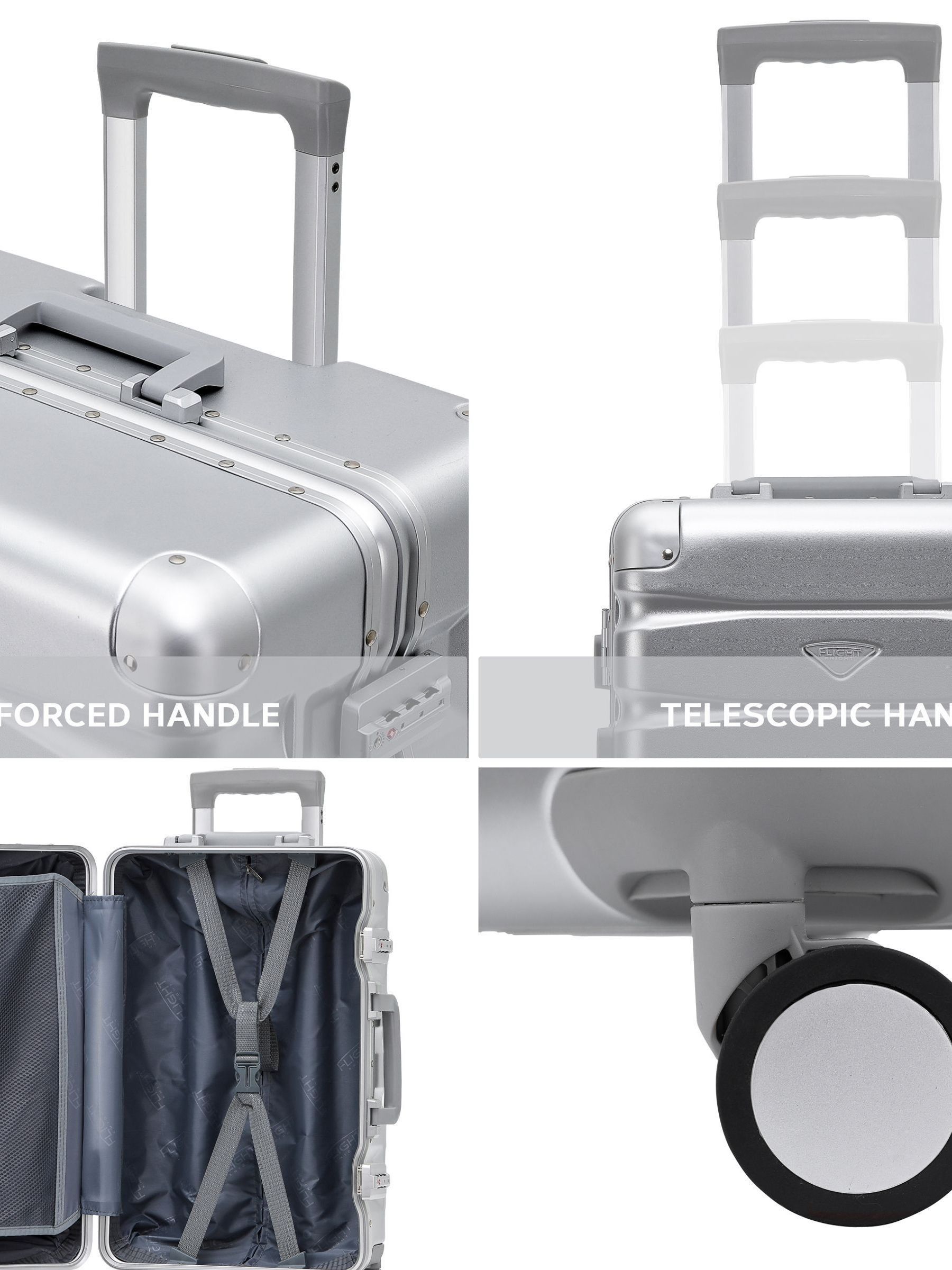 Flight Knight Silver Large Hardcase Suitcase Aluminium Frame ABS Body