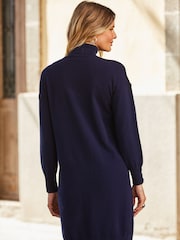 Sosandar Blue Roll Neck Button Cuff Knitted Jumper Dress - Image 2 of 5