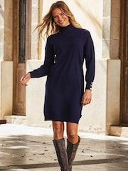 Sosandar Blue Roll Neck Button Cuff Knitted Jumper Dress - Image 5 of 5