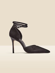 Sosandar Black Leather Ankle Strap Flared Heel Court Shoes - Image 1 of 3
