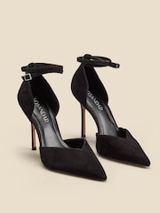 Sosandar Black Leather Ankle Strap Flared Heel Court Shoes - Image 2 of 3