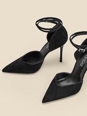 Sosandar Black Leather Ankle Strap Flared Heel Court Shoes - Image 3 of 3