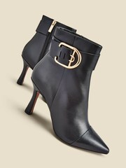 Sosandar Black Leather Buckle Detail Flared Heel Ankle Boots - Image 4 of 4