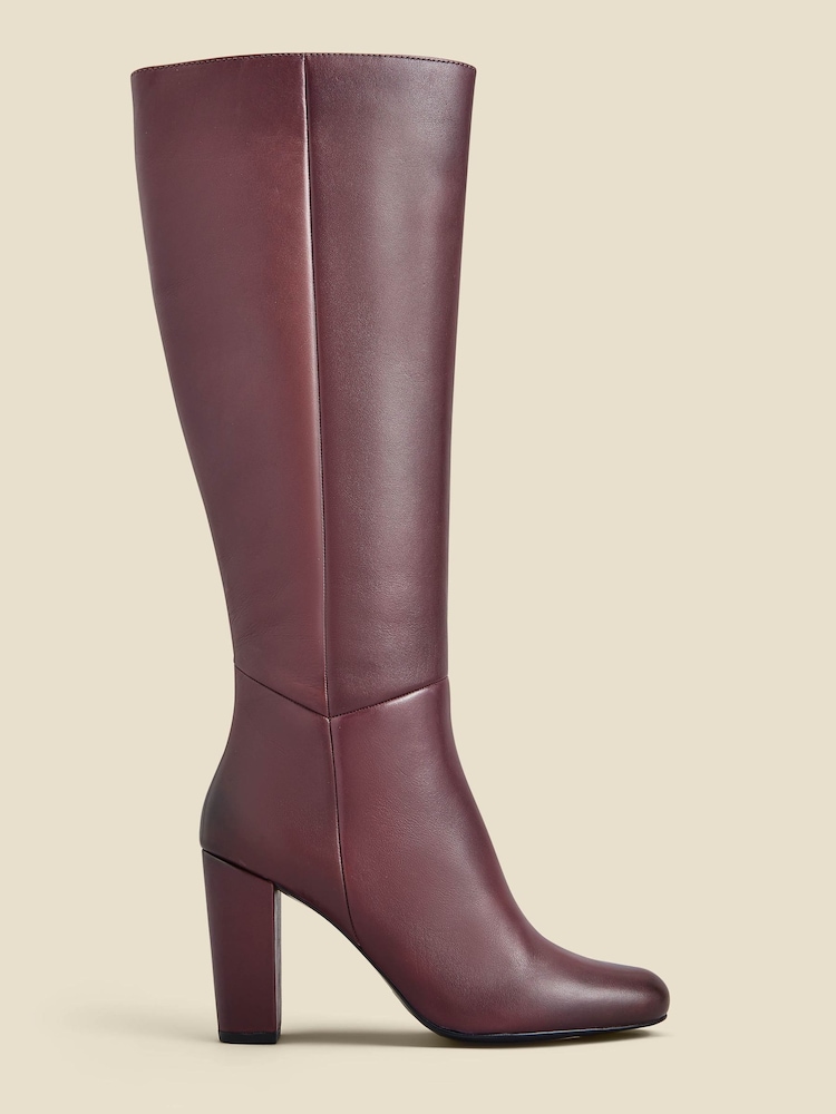 Sosandar Red Leather Zip Knee High Boots - Image 1 of 4