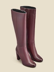 Sosandar Red Leather Zip Knee High Boots - Image 2 of 4