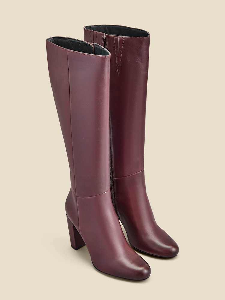 Sosandar Red Leather Zip Knee High Boots - Image 2 of 4