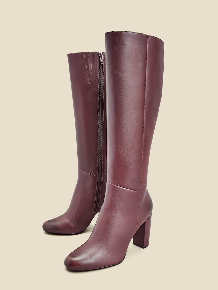 Sosandar Red Leather Zip Knee High Boots - Image 3 of 4
