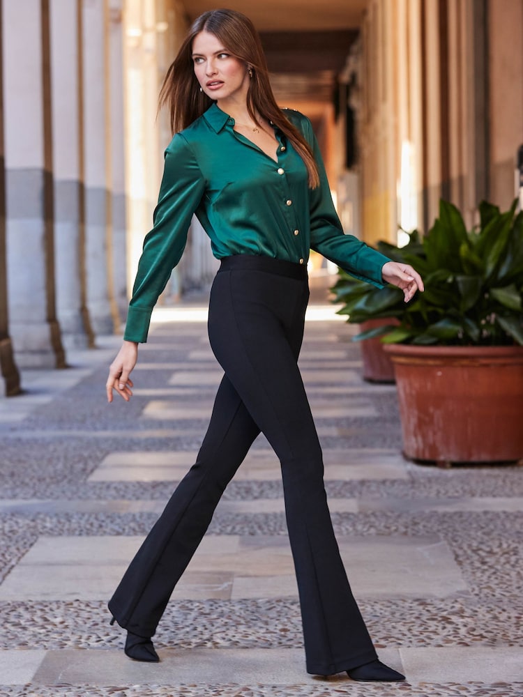 Sosandar Black Body-Sculpting Bandage Kick Flare Trousers - Image 5 of 5