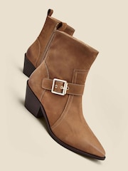 Sosandar Brown Leather Buckle Detail Western Ankle Boots - Image 4 of 4
