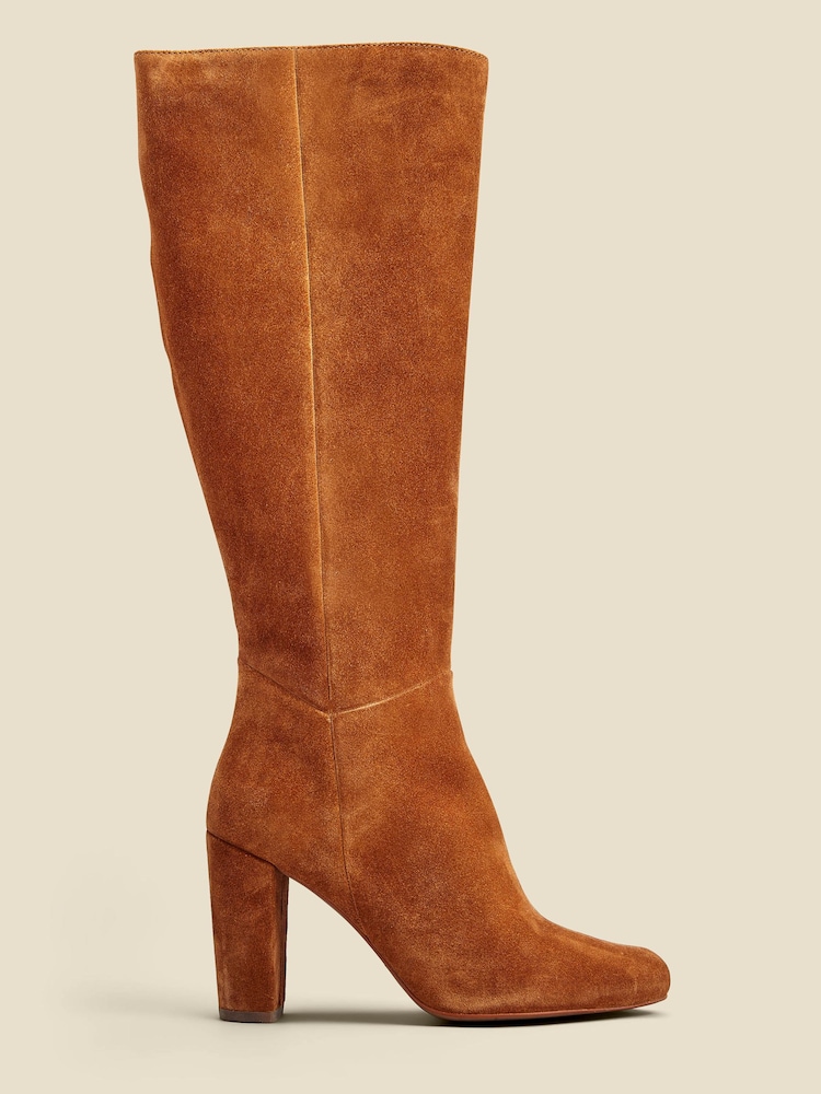 Dunkelbraun - Sosandar Kniehohe Stiefel aus Veloursleder mit Reißverschluss - Bild 1 von 3 Dunkelbraun - Sosandar Kniehohe Stiefel aus Veloursleder mit Reißverschluss - Bild 1 von 3