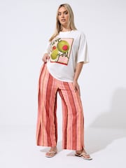 Yours Curve Red Limited Stripe Mix Tie Trousers - Image 1 of 5
