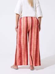 Yours Curve Red Limited Stripe Mix Tie Trousers - Image 4 of 5