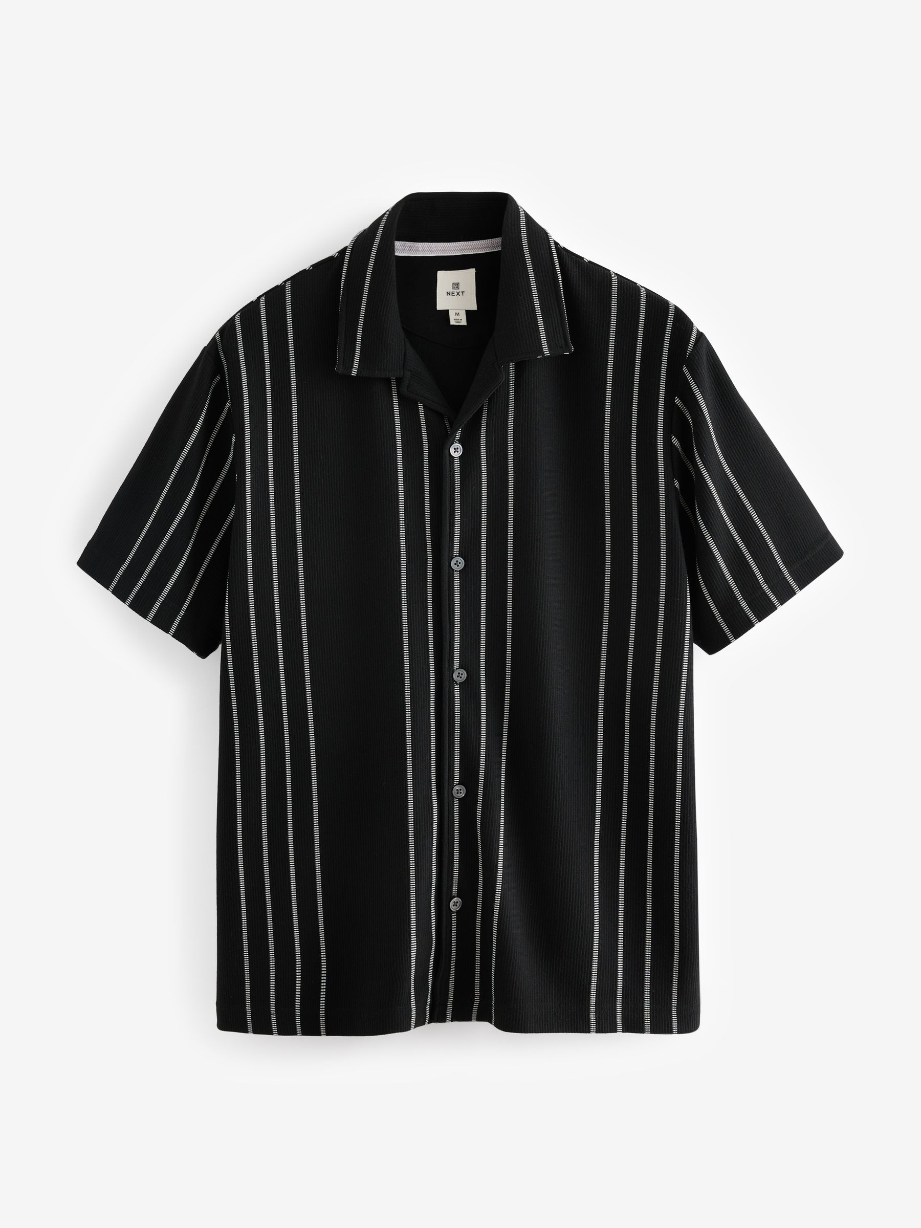 Buy Black Cuban Collar Textured Jersey Short Sleeve Shirt