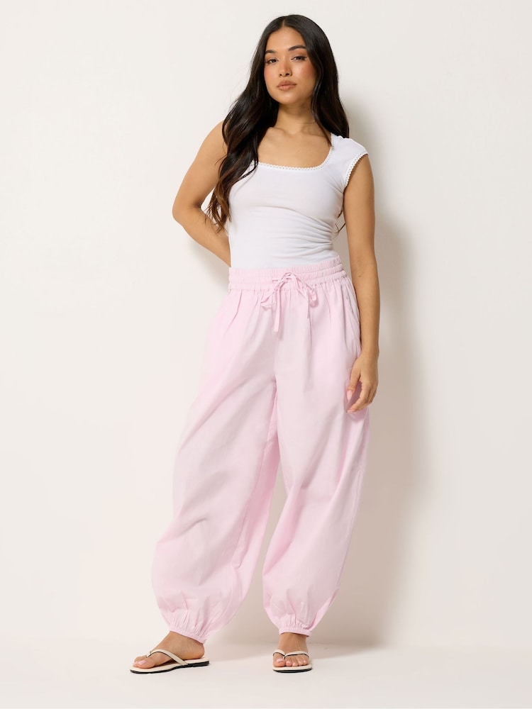 PixieGirl Petite Pink Poplin Cuffed Balloon Pants - Image 1 of 5 PixieGirl Petite Pink Poplin Cuffed Balloon Pants - Image 1 of 5