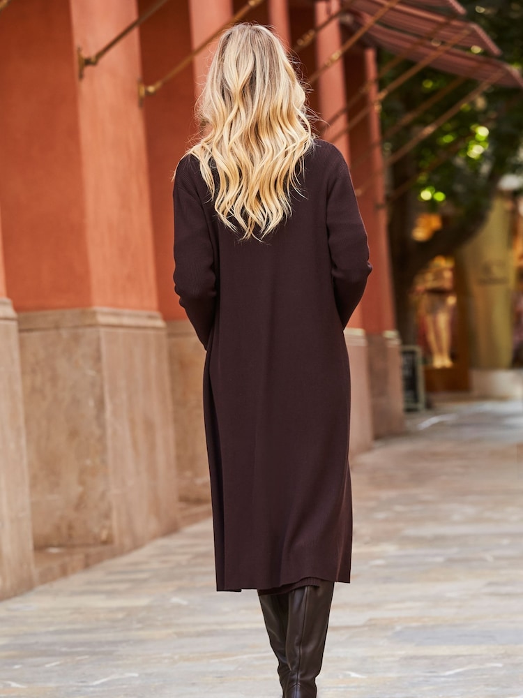Sosandar Brown Longline Button Through Cardigan - Image 2 of 4