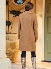 Sosandar Brown Wool Mix Coat With Button Detail - Image 3 of 5