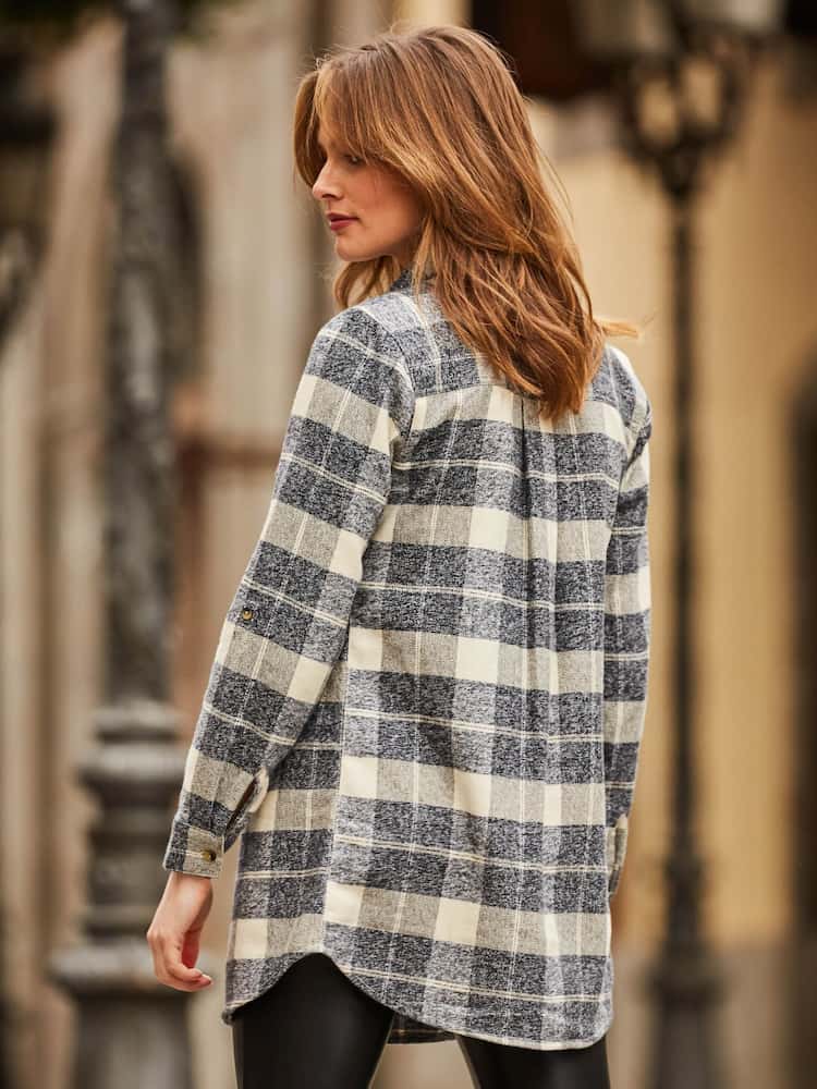 Sosandar Natural Check Brushed Flannel 100% Cotton Shirt - Image 2 of 5 Sosandar Natural Check Brushed Flannel 100% Cotton Shirt - Image 2 of 5