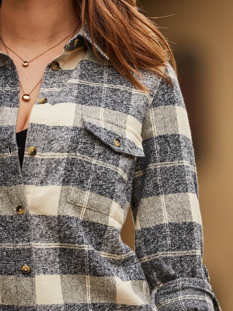 Sosandar Natural Check Brushed Flannel 100% Cotton Shirt - Image 5 of 5 Sosandar Natural Check Brushed Flannel 100% Cotton Shirt - Image 5 of 5