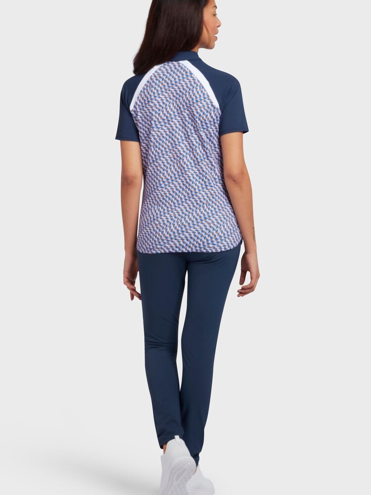 Original Penguin Golf Ladies Blue Optical Print Colour block Polo Shirt - Image 2 of 3 Original Penguin Golf Ladies Blue Optical Print Colour block Polo Shirt - Image 2 of 3