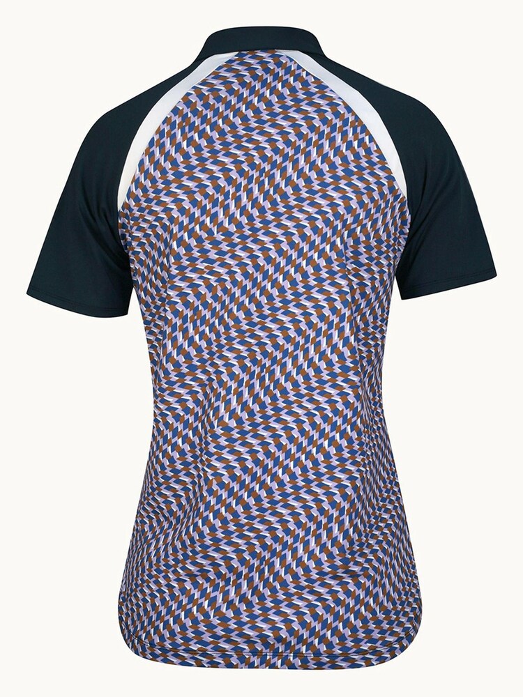Original Penguin Golf Ladies Blue Optical Print Colour block Polo Shirt - Image 3 of 3