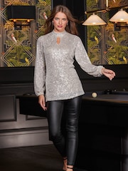 Sosandar Gold Sequin Keyhole Tunic Top - Image 5 of 5