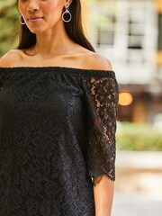Sosandar Black Luxe Lace Bardot Blouse - Image 4 of 5