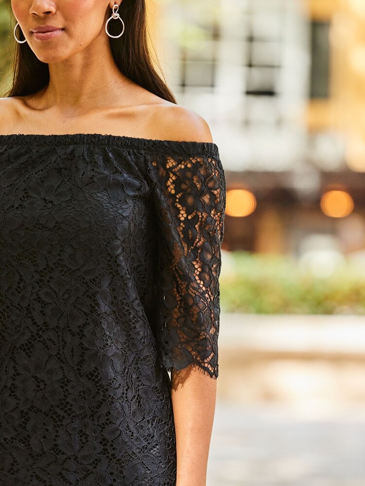 Sosandar Black Luxe Lace Bardot Blouse - Image 5 of 5