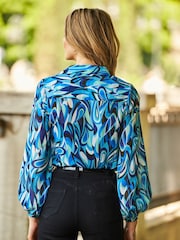 Sosandar Dark Blue Printed Button Down Shirt - Image 2 of 4