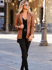 Sosandar Brown Leather Blazer - Image 3 of 5