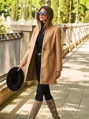 Sosandar Brown Faux Wool Blend Coat - Image 1 of 5