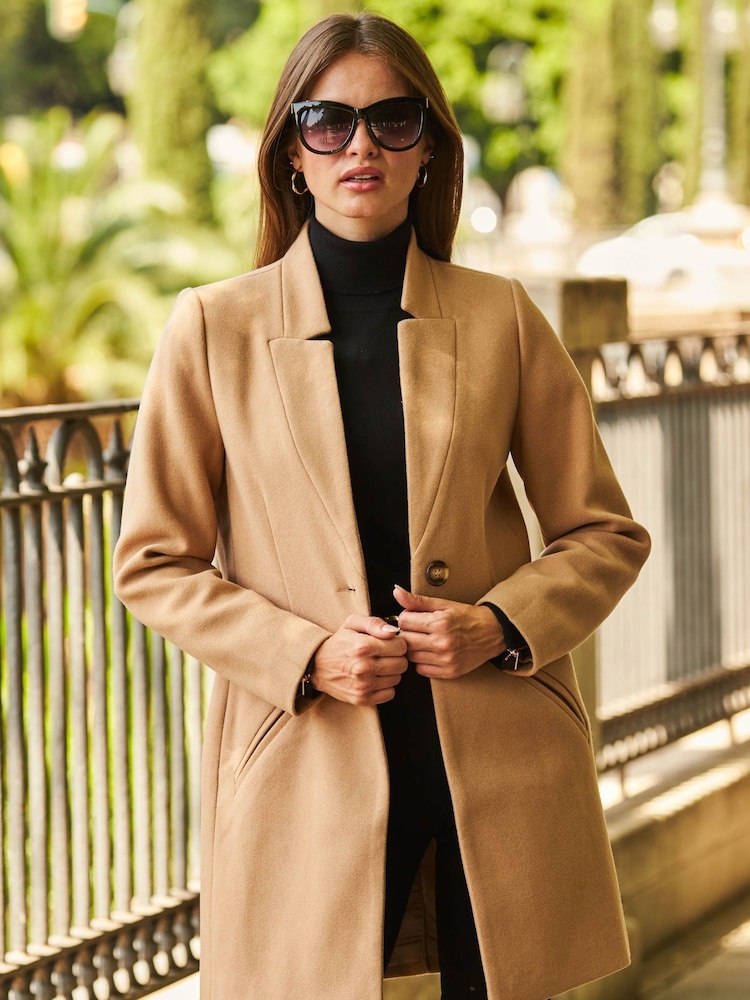 Sosandar Brown Faux Wool Blend Coat - Image 3 of 5