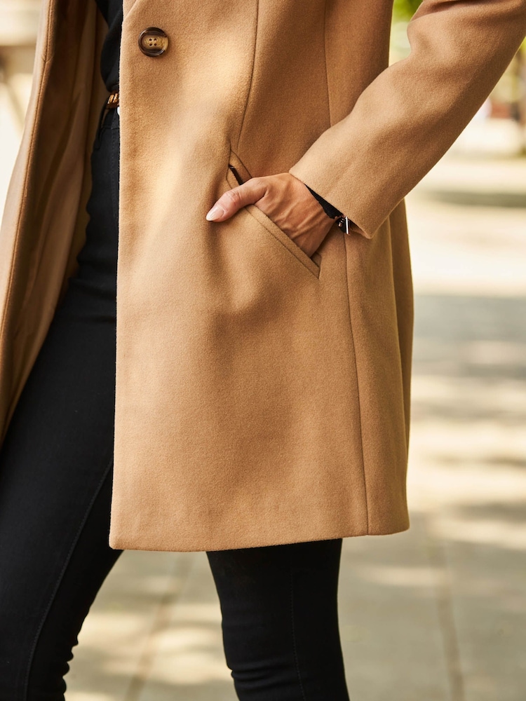 Sosandar Brown Faux Wool Blend Coat - Image 5 of 5 Sosandar Brown Faux Wool Blend Coat - Image 5 of 5