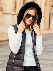 Sosandar Black Padded Gilet With Faux Fur Hood - Image 1 of 5