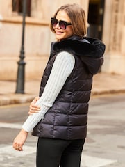 Sosandar Black Padded Gilet With Faux Fur Hood - Image 2 of 5