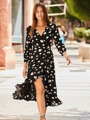 Sosandar Black Ruffle Wrap Dress - Image 1 of 3