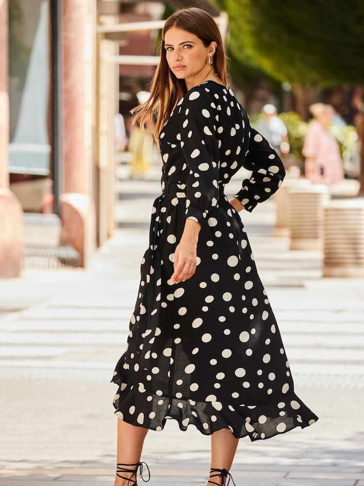 Sosandar Black Ruffle Wrap Dress - Image 2 of 3