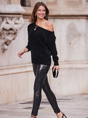 Sosandar Black Off The Shoulder Chenille Jumper - Image 3 of 3