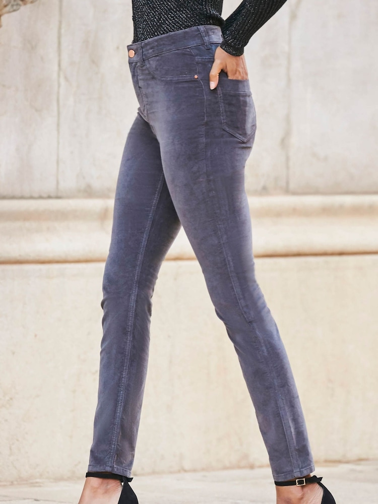 Sosandar Grey Tall Velvet Skinny Jeans - Image 1 of 5