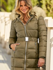 Sosandar Green Quilted Longline Coat - Image 4 of 4