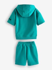 Turquoise Blue Sonic Licensed 100% Cotton Short Sleeve Hoodie and Shorts Set (3-16yrs) - Image 2 of 3