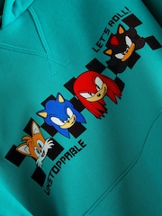 Turquoise Blue Sonic Licensed 100% Cotton Short Sleeve Hoodie and Shorts Set (3-16yrs) - Image 3 of 3