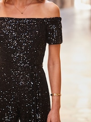 Dark Black Chrome - Mono largo con cuello bardot y lentejuelas de Sosandar - Imagen 4 de 4