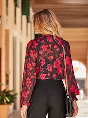 Sosandar Black Spot Print Tie Neck Blouse - Image 2 of 5