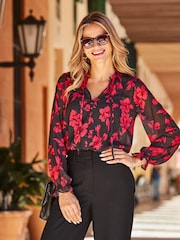Sosandar Black Spot Print Tie Neck Blouse - Image 5 of 5