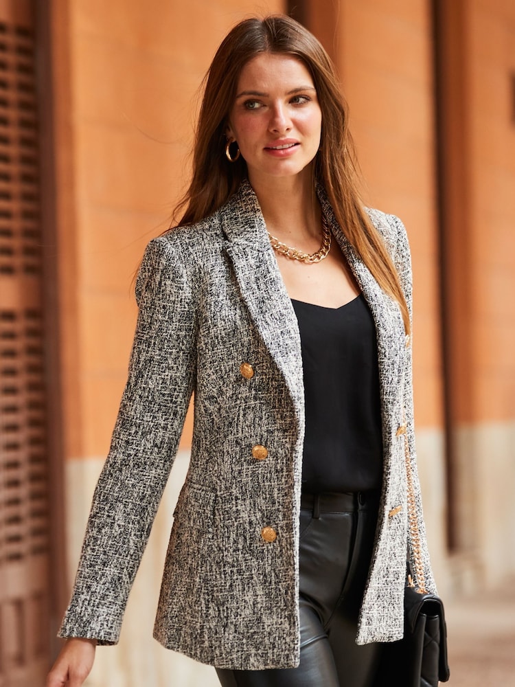 Sosandar Grey Formal Boucle Blazer - Image 4 of 5
