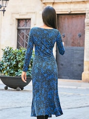 Sosandar Blue Ruched Waist Midi Dress - Image 4 of 5