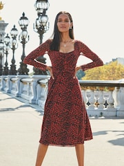 Sosandar Red Sweetheart Neck Midi Dress - Image 1 of 5