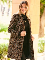 Sosandar Black/Brown Leopard Print Wool Mix Coat - Image 1 of 5