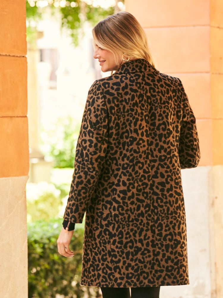 Sosandar Black/Brown Leopard Print Wool Mix Coat - Image 2 of 5