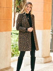 Sosandar Black/Brown Leopard Print Wool Mix Coat - Image 4 of 5